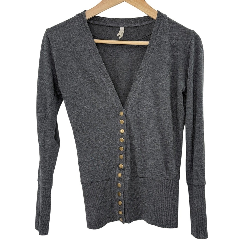 Color Story Womens Charcoal‎ Grey V-Neck Button Front Ribbed Cardigan Size Small